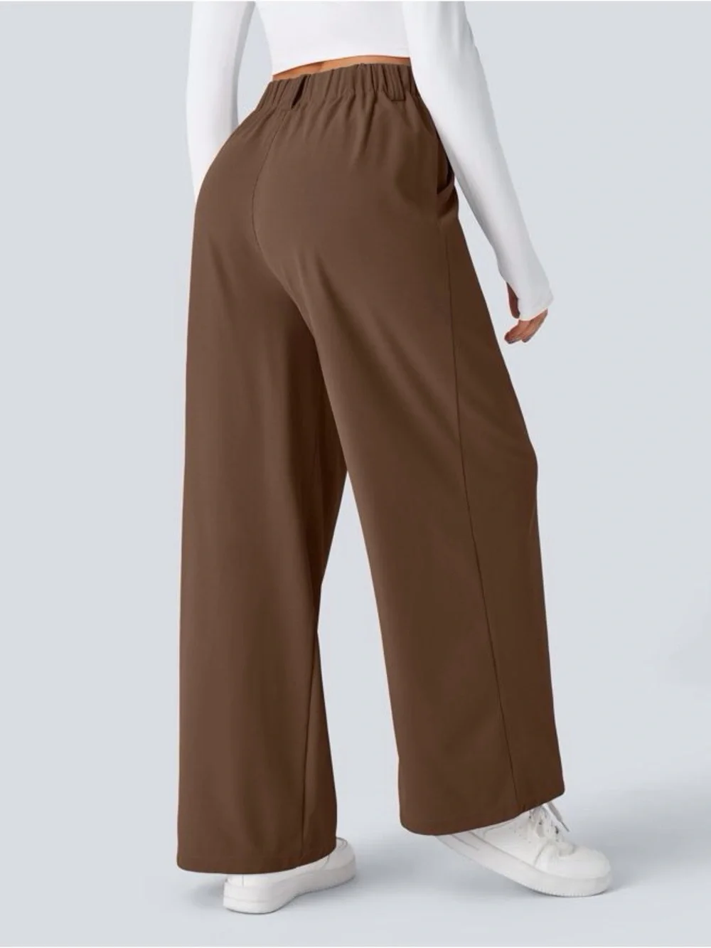 Halara Waffle High-Waisted Wide Leg Pants - Brown - Picture 3 of 5